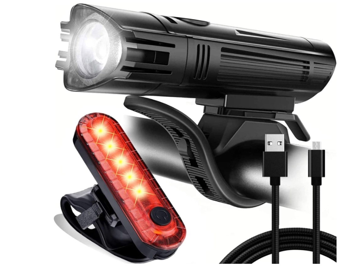 Juego de luces para bicicleta, superbrillantes, 2 pilas recargables, resistentes al agua y a la suciedad, color negro Yizhood