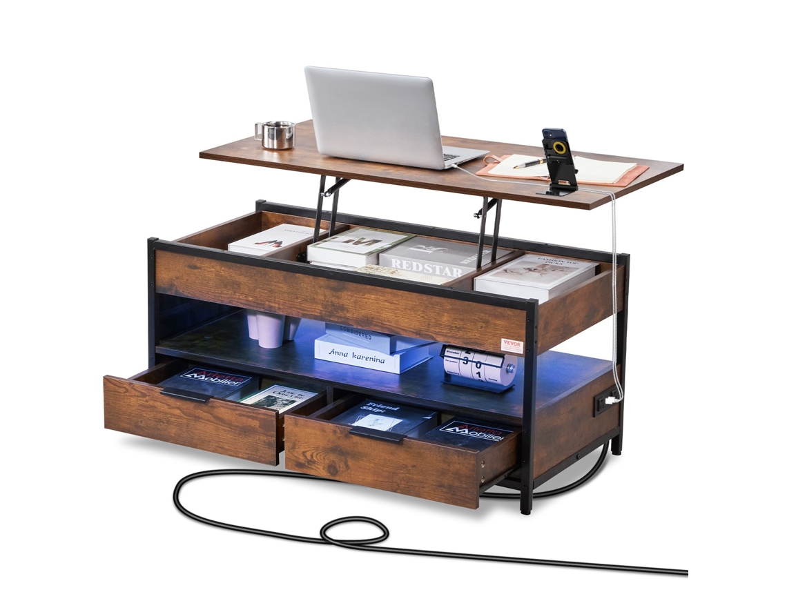 VEVOR Mesa de Centro con Tapa Elevable 1000x498x480 mm Mesa de Café, Marrón