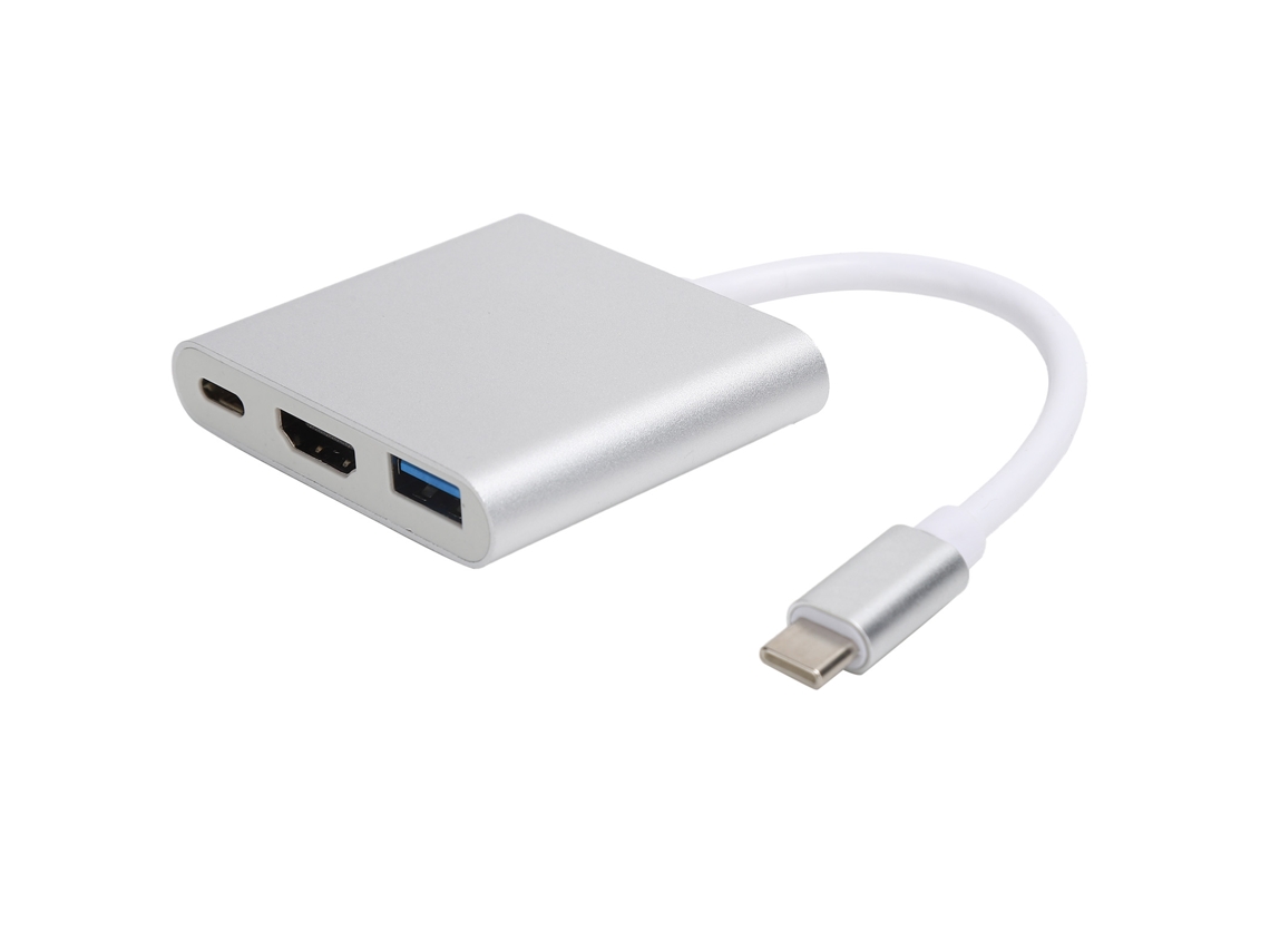Adaptador Usb-c 3.1 Hub 3 En 1 Convertidor Base Interfaz Multimedia De Alta Definición 4k Plateado