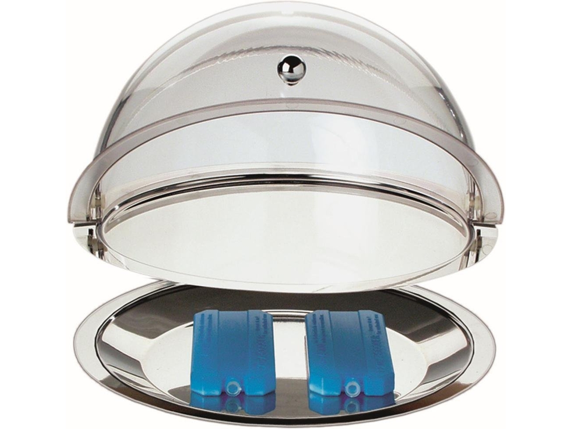 Set térmico de 5 piezas de acero inoxidable de 38 cm de diámetro y 24 cm de alto, con bandeja profunda, bandeja baja, 2 bolsas de refrigeración y tapa enrollable.