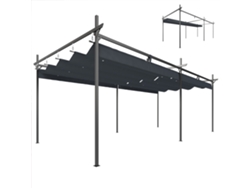 Pérgola De Jardín 6x3 M Gazebo Con Techo Retráctil De Poliéster Resistente A Los Rayos Uv Gris Oscuro
