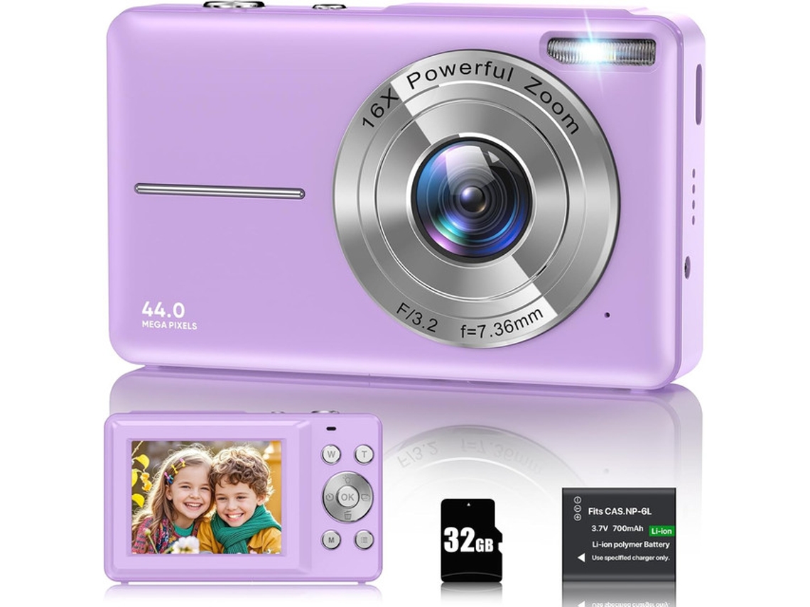 Cámara digital portátil de 44 MP con vídeo 1080p, pantalla LCD de 2,4", zoom digital de 16x y ranura para tarjeta MicroSD de 32 GB TOMMY01