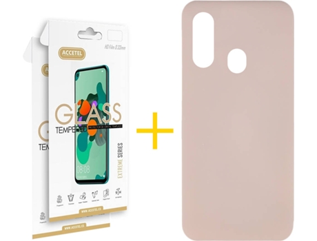 Carcasa + 2 Protectores de Pantalla Samsung A20e ACCETEL Rosa Claro