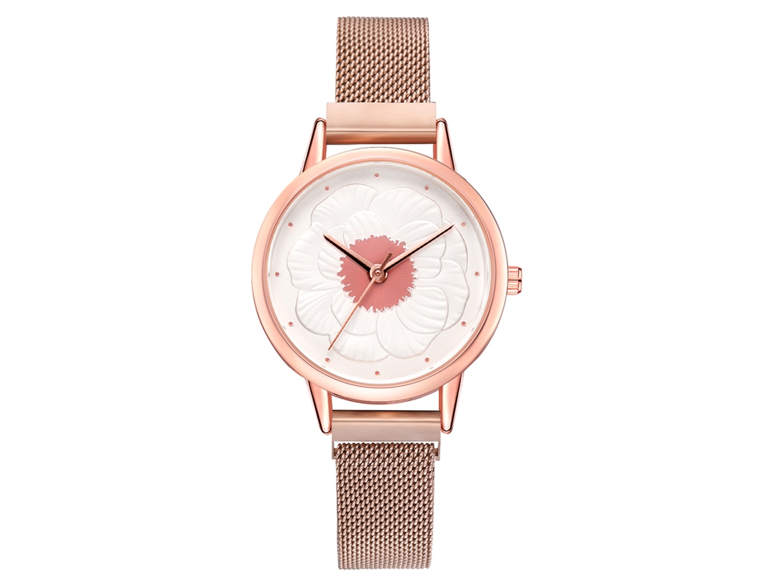 Reloj De Pulsera Sencillo E Informal De Aleación Para Mujer Con Correa De Malla Y Esfera Redonda - Rosa