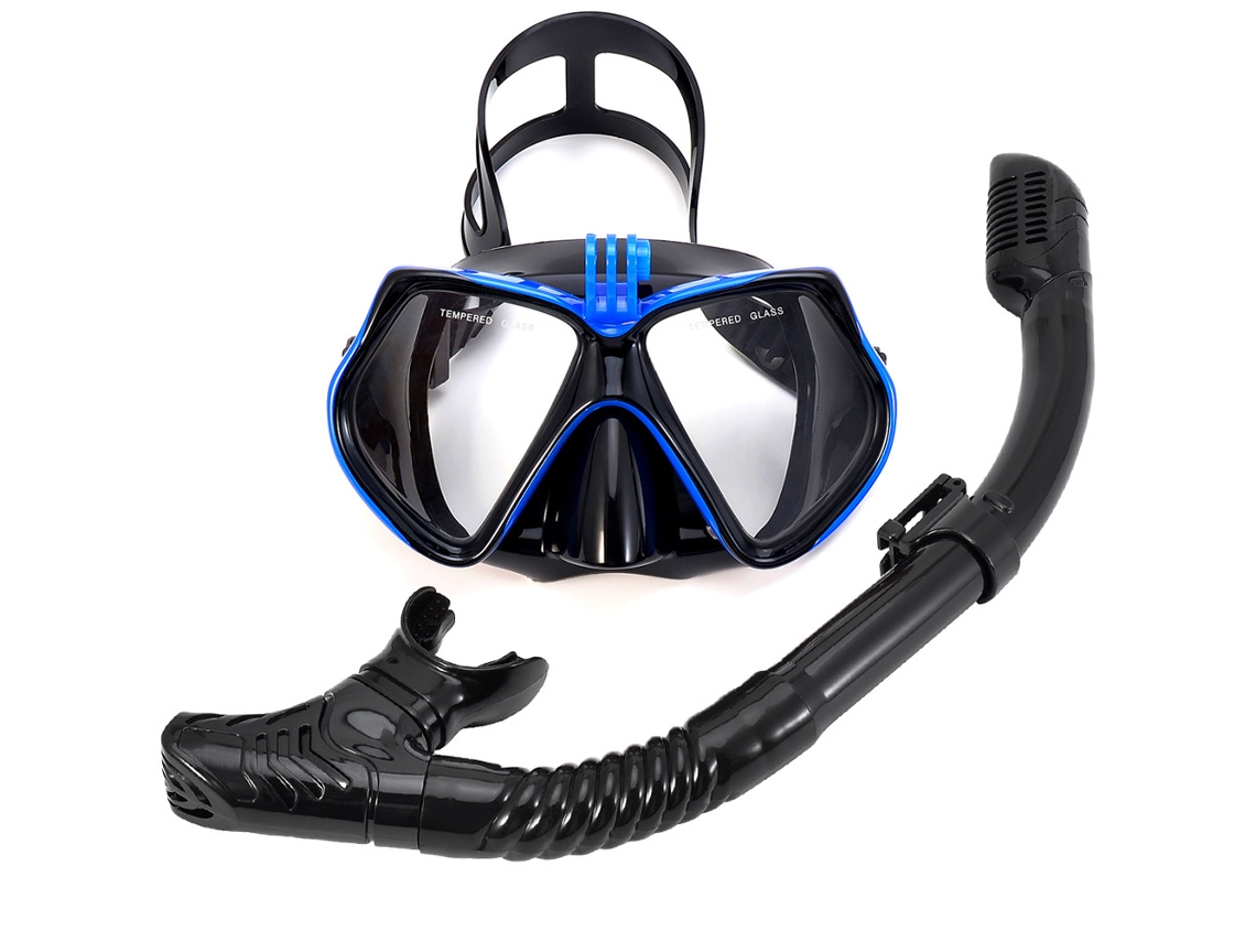 Máscara de buceo con cámara y soporte. Negro/Azul 1 - Talla única