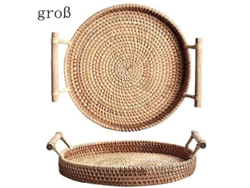 Cesta de pan redonda con asa de mimbre