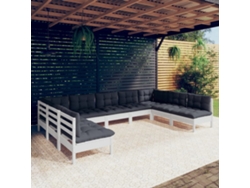 Conjunto de jardín de 9 piezas con cojines, pino macizo blanco, DKD Home Decor