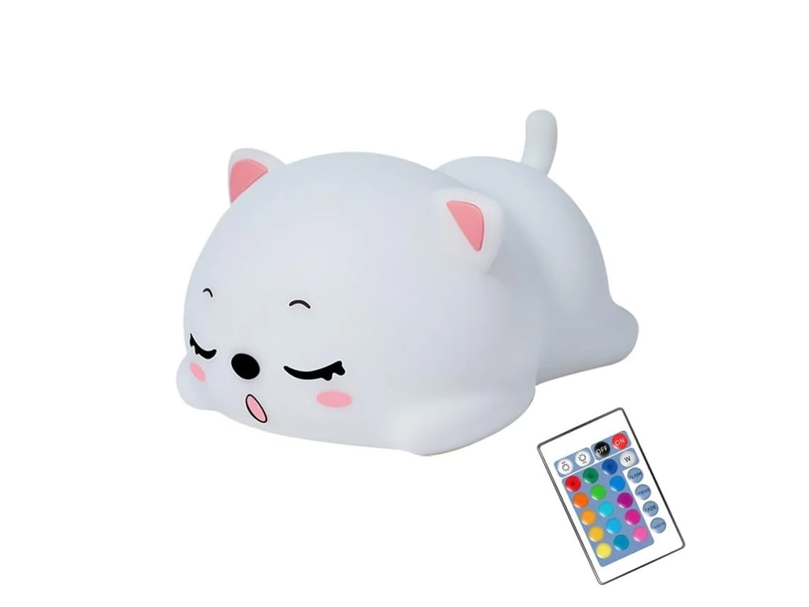 Lámpara de gato durmiendo con control remoto, luz nocturna de silicona para niñas y bebés, recargable, linda luz nocturna kawaii, Bestvite