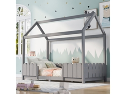 Cama Con Forma De Casa De 90x200 Cm, Con Estructura De Madera, Color Gris.