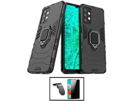 Kit Carcasa Militar Magnética + Protector de Pantalla Privacidad + Soporte Samsung Galaxy A52 G4M Negro