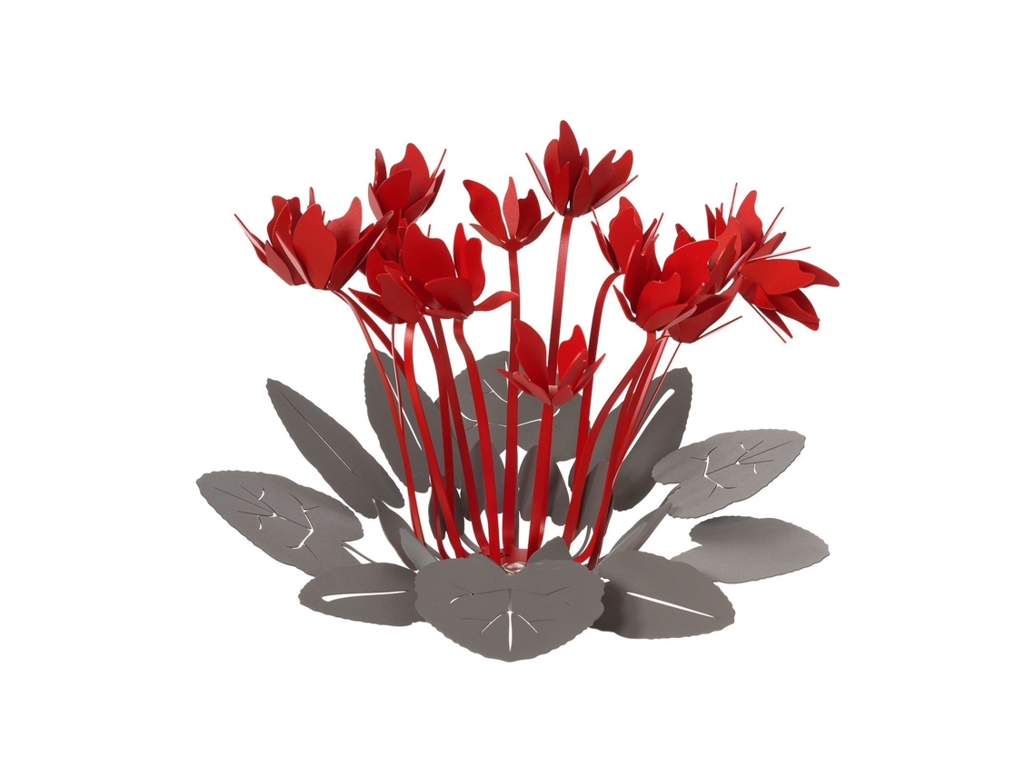Centro de mesa decorativo Ciclamino de 38 cm de diámetro en barro de hierro y diseño floral rojo moderno para mesa o salón. Fabricado en Italia. Arti Mestieri.