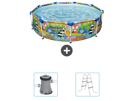 Piscina BESTWAY Round Steel Pro - 274 x 66 cm - Animal print - Incluida Bomba - Escalera