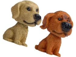 Conjunto De 2 Estatuetas De Cachorro Com Cabeça Oscilante Em Resina.