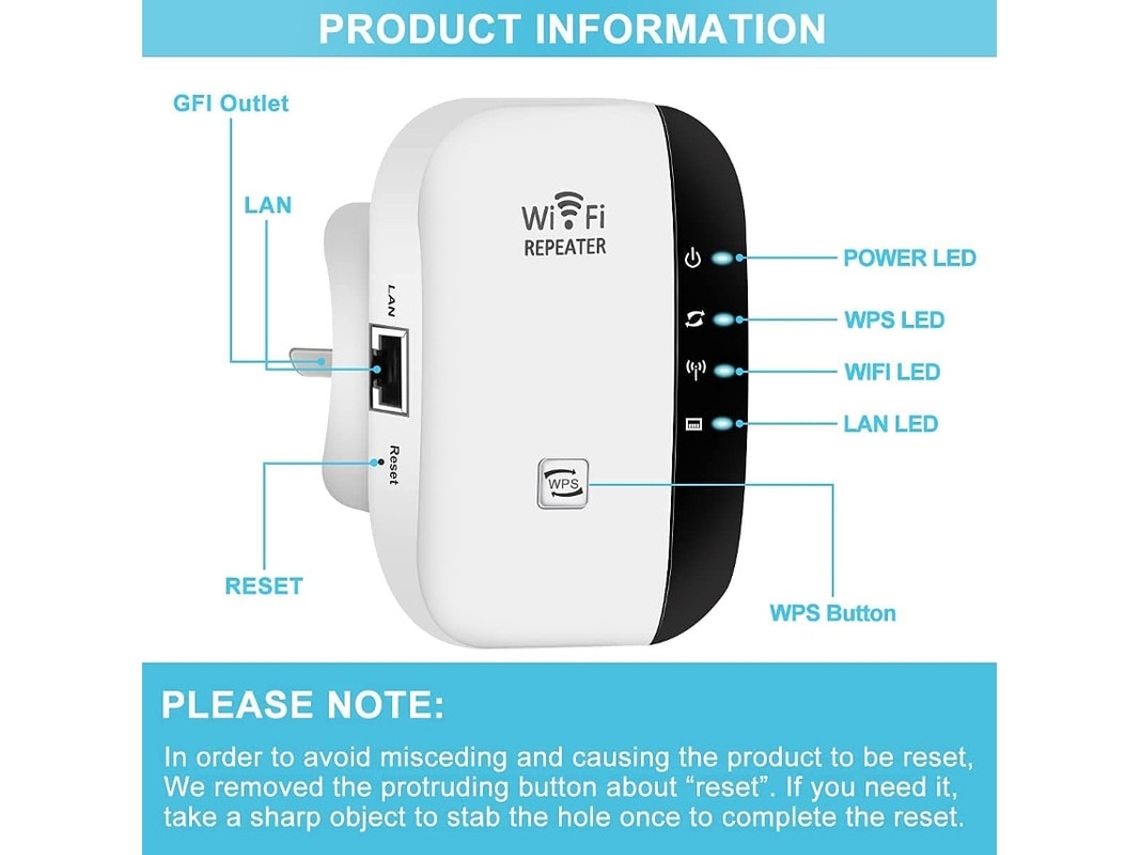 Repetidor de señal WiFi inalámbrico con amplificador y puerto Yizhood para hasta 6000 pies cuadrados y 25 dispositivos.