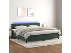 Cama Box Spring Colchón Y Led Terciopelo Verde Oscuro 200x200cm