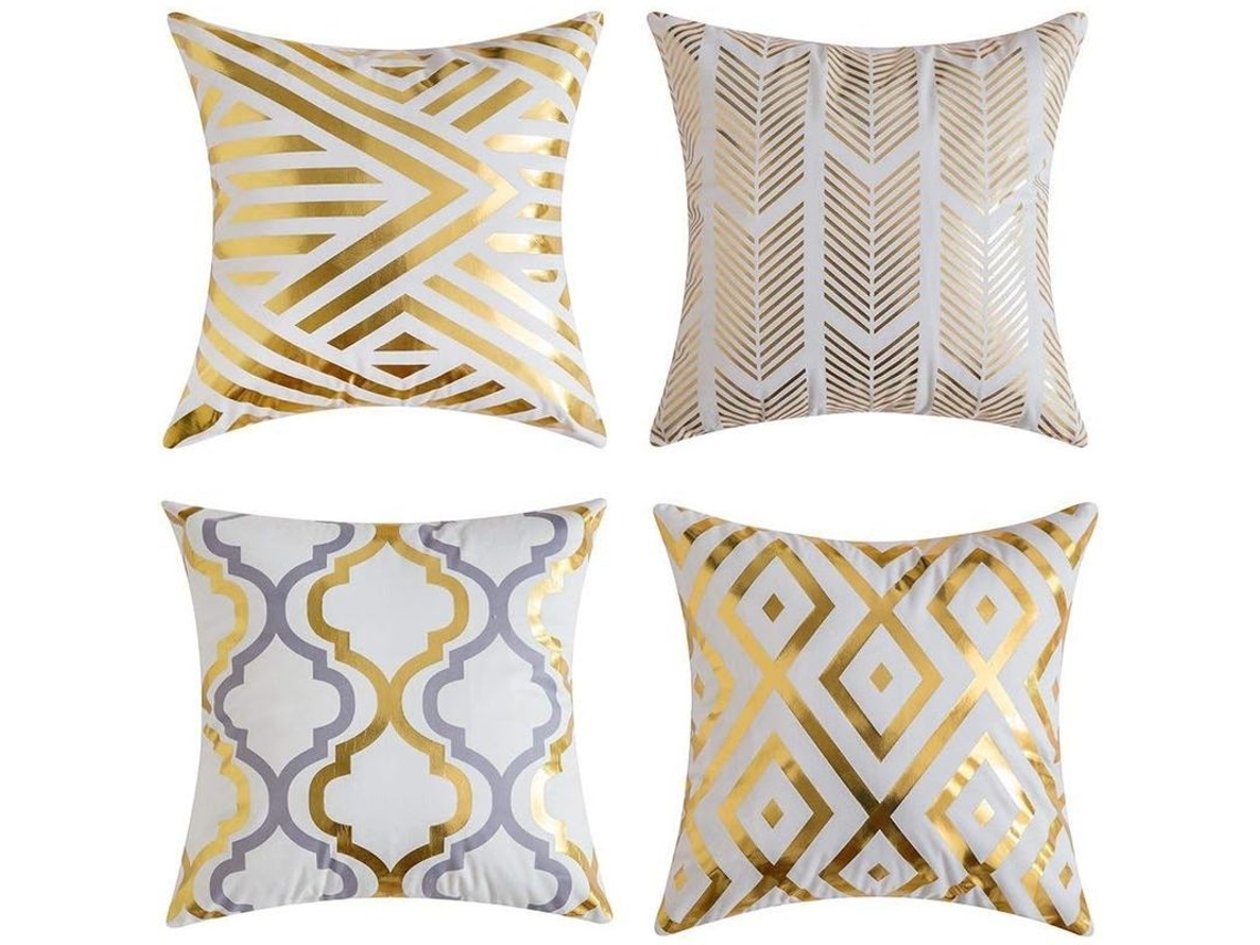 Set De 4 Fundas De Almohada De Ocio Exterior Suave Con Rayas Doradas, 45x45 Cm, Para Sofá Y Dormitorio