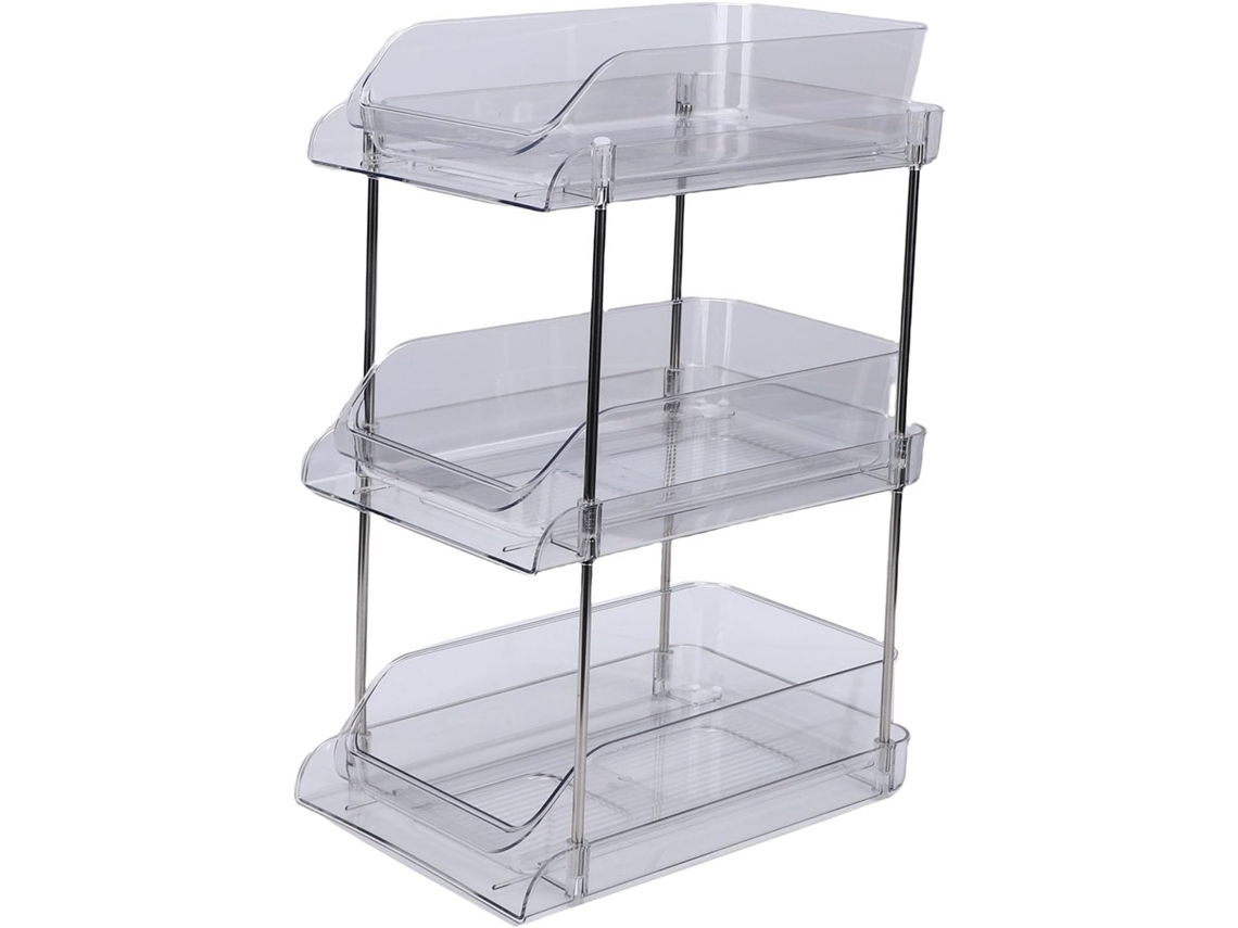 Organizador de tres niveles para debajo del fregadero Cryfokt, estante transparente para baño, despensa y cocina, fácil de usar.