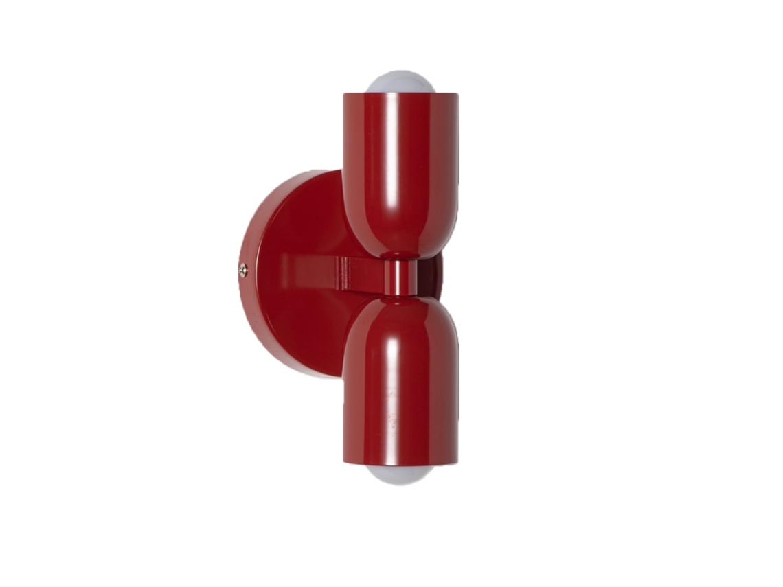 Aplique Moderno Doble E27 Con Pantallas Rojas, Base Roja, Luz Superior E Inferior Para Dormitorio