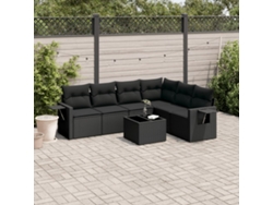 Conjunto de sofá de jardín de 7 piezas con cojines, ratán negro, Dkd Home Decor