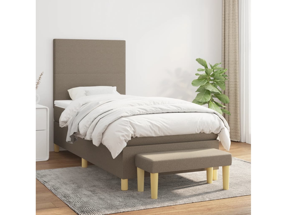 Estructura De Cama Con Muelles/Colchón 90X200 Cm Tela Gris-Marrón