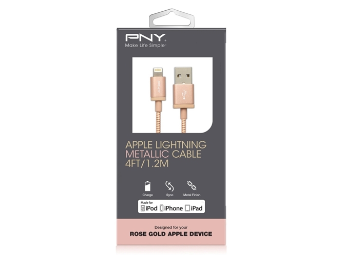 Cable PNY Metálico (USB - Lightning - 1.2 m - Rosa)