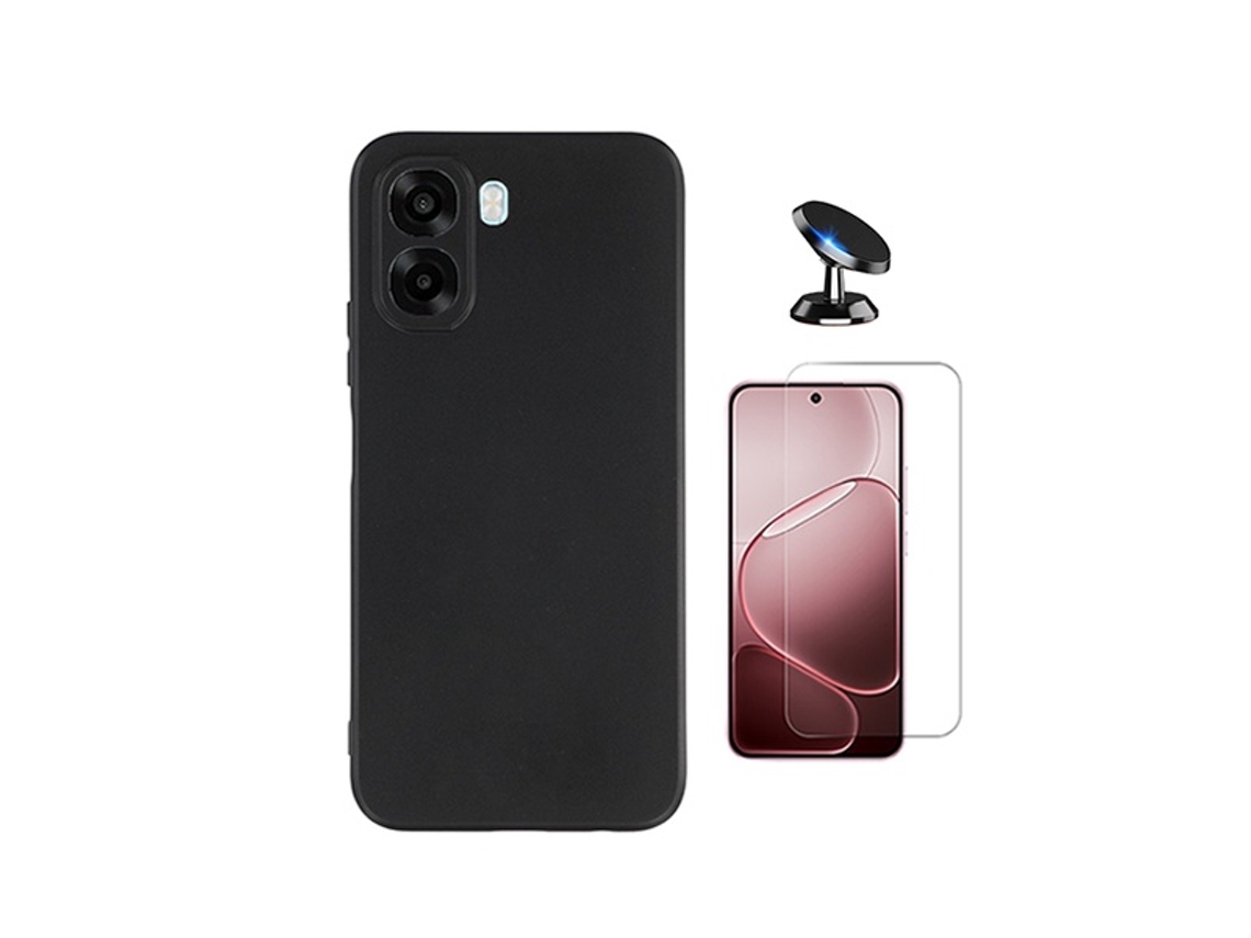 Kit Vidro Clearglass Capa Silicone Líquido Suporte Magnético Phonecare Para Oppo A6x - Preto