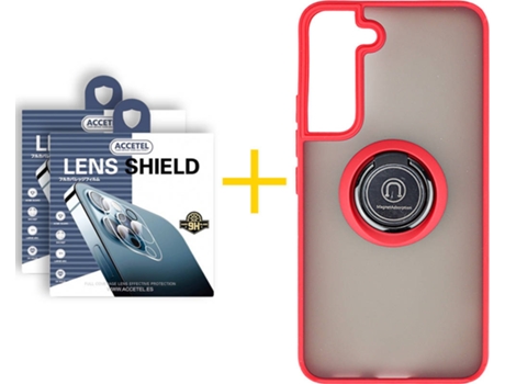 Carcasa + 2 Protectores de Cámara para Samsung Galaxy S22 Plus 5G ACCETEL Rojo