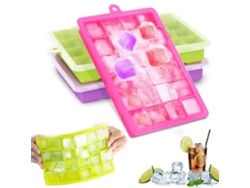 Juego JEIIBRZUI de 3 moldes de hielo de silicona con tapa verde púrpura rosa 24 cavidades