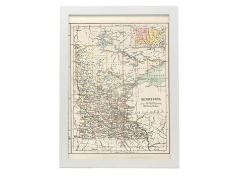 Póster NACNIC Geográficos en Estilo Vintage. Mapa de Minnesota. Ilustraciones de Antiguos Mapamundis en Tonos Sepia. Tamaño A4, con Marco Negro.