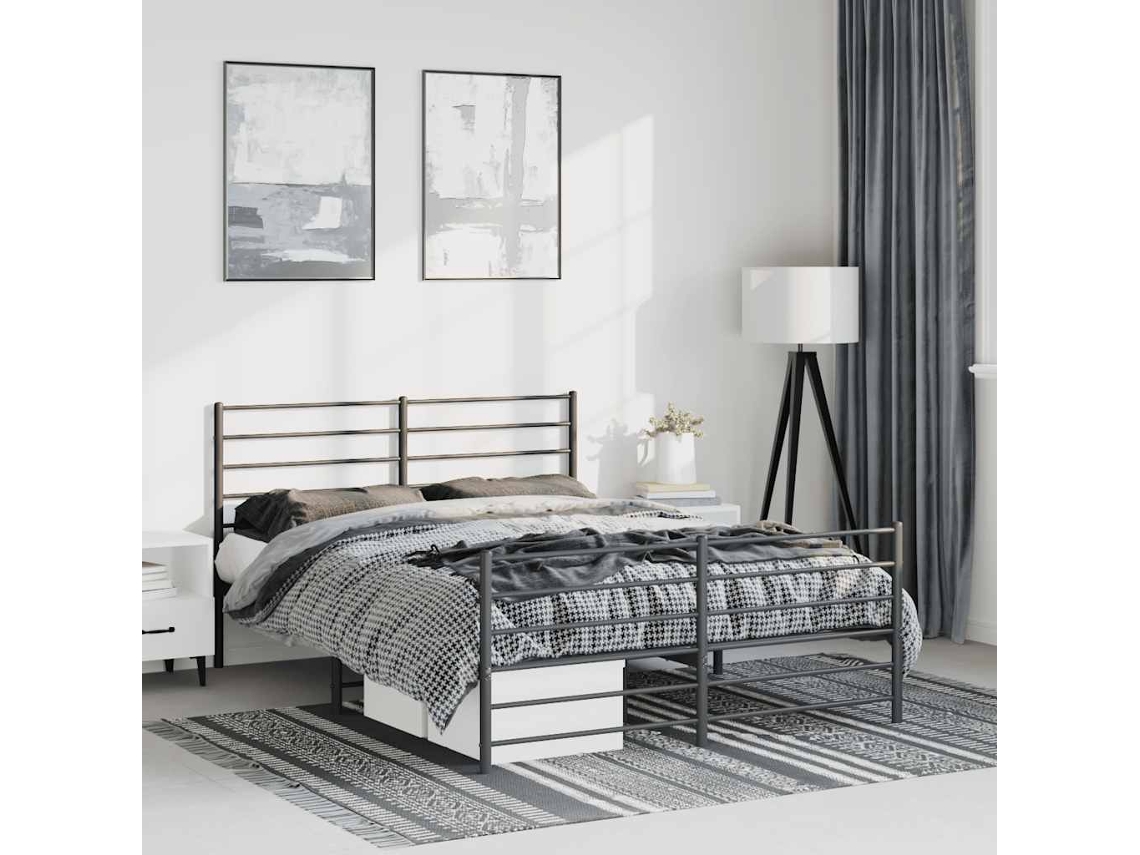 Estructura Cama Sin Colchón Con Estribo Metal Negro 135x190 Cm