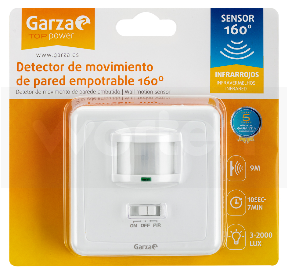 Detector Movimiento Pared garza 430038 power infrarrojo empotrable 160º interruptor blanco