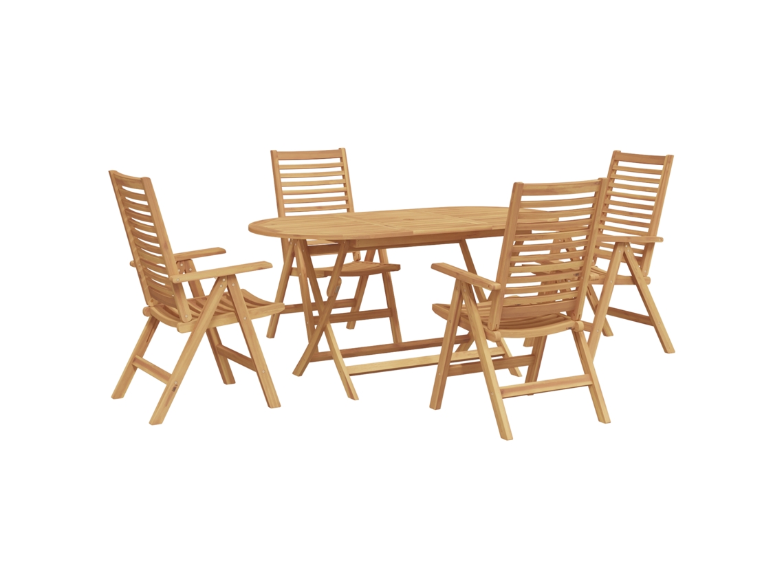 Conjunto 5 De Comedor De Jardín De Vidaxl Plegable Madera Maciza De Teca  Marrón Madera Maciza De Teca