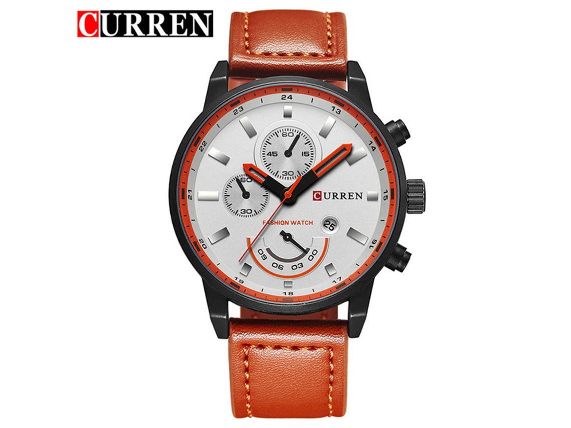 Reloj De Pulsera De Cuarzo Multifuncional E Informal Para Hombre (naranja), Con Correa De Cuero Y Resistente Al Agua.
