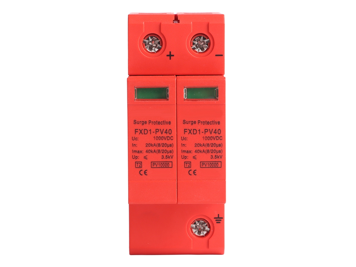 Protector contra sobretensiones de 2 polos y 40 kA para sistemas fotovoltaicos de 1000 V CC con montaje en riel de 35 mm | Sin marca