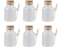 Juego De 6 Botellas De Plástico Rellenables Con Tapas De Madera Para Polvo