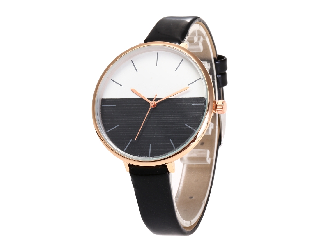 Reloj De Pulsera Analógico Sencillo E Informal Para Mujer Con Correa De Pu Y Movimiento De Cuarzo Negro.