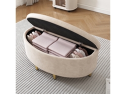 Banco Tapizado 90x40x42cm Beige Con Baúl De Almacenamiento En Terciopelo Y Patas De Metal, Para Salón, Dormitorio O Pasillo