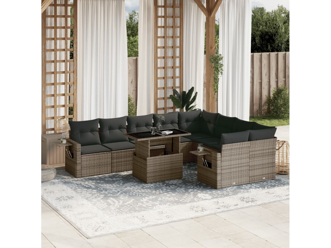 Conjunto de sofás de jardín de 10 piezas DKD Home Decor con cojines de mimbre gris