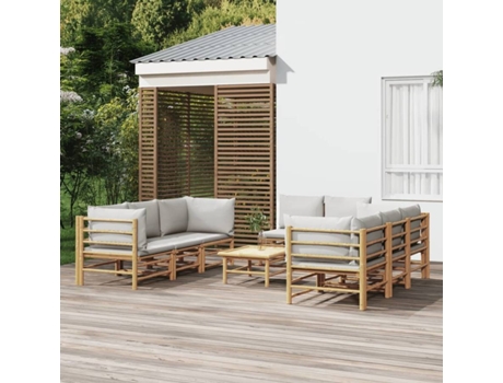 Conjunto 9 de muebles de jardín VIDAXL bambú y cojines gris claro