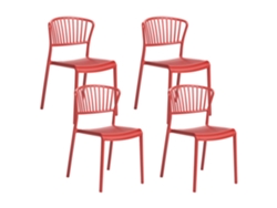 Conjunto de sillas Beliani Gela para uso interior y exterior, fabricadas en polipropileno rojo, 45x50x78 cm