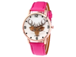 Reloj De Cuarzo Con Correa De Cuero Pu Unisex Padrão De Alce Rosa