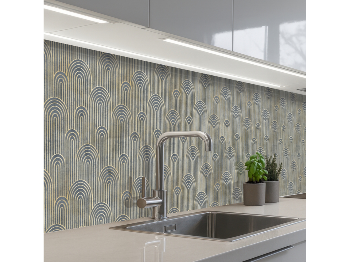 Paneles antisalpicaduras de cocina Arco - Dorado - Azul 400x60 cm
