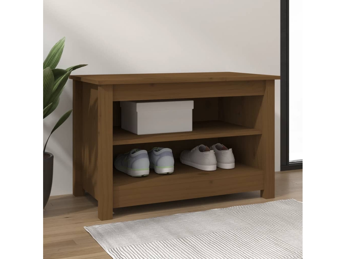Mueble Zapatero | Banco Zapatero Madera Maciza De Pino Marrón Miel 70x38x45,5cm