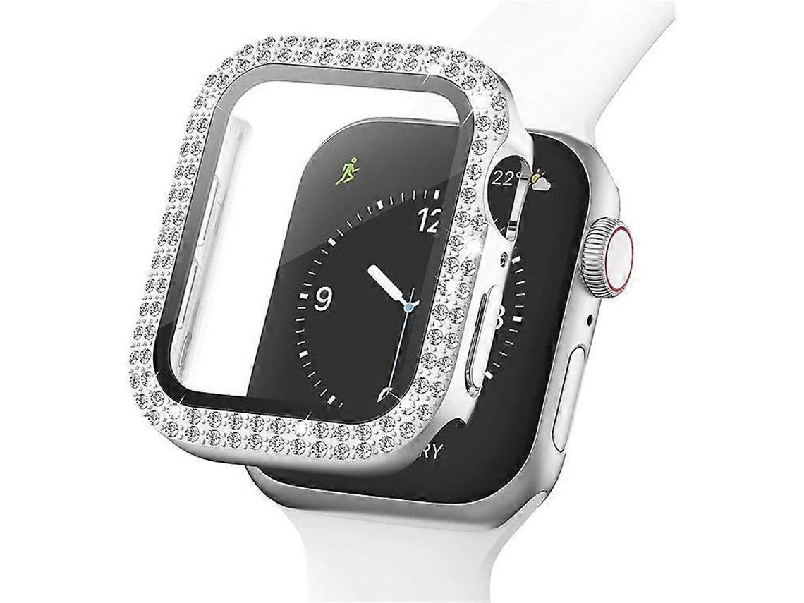 Estuche protector para reloj con brillantes diamantes de imitación y protector de pantalla de vidrio templado compatible con Apple Watch Series 3/2/1 de 38 mm Facpoet