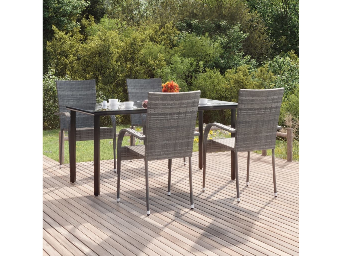 Juego de comedor de jardín de 5 piezas DKD Home Decor en mimbre gris