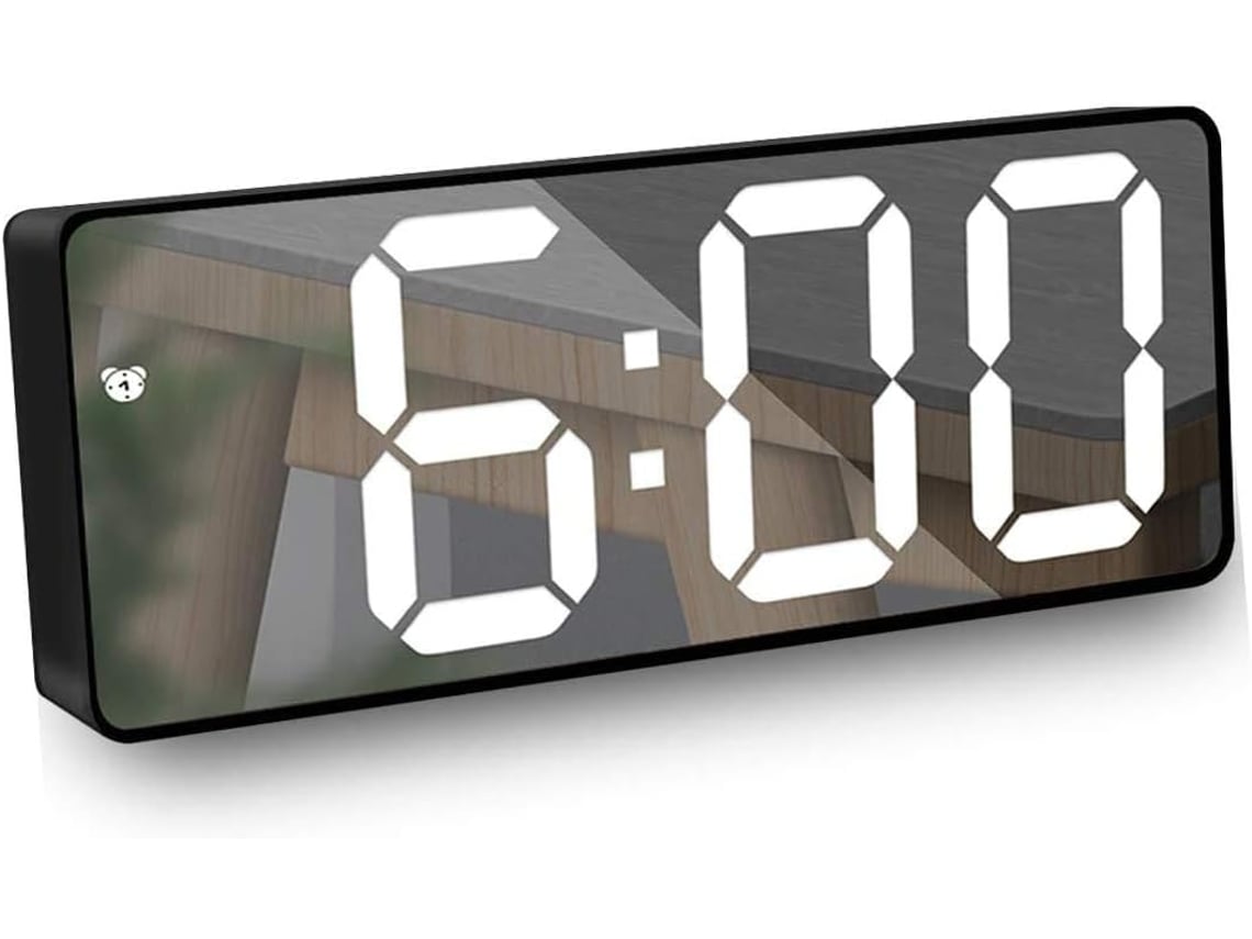 Despertador digital con espejo LED, función snooze, control por voz, temperatura, 12/24h, brillo ajustable negro Kofihety