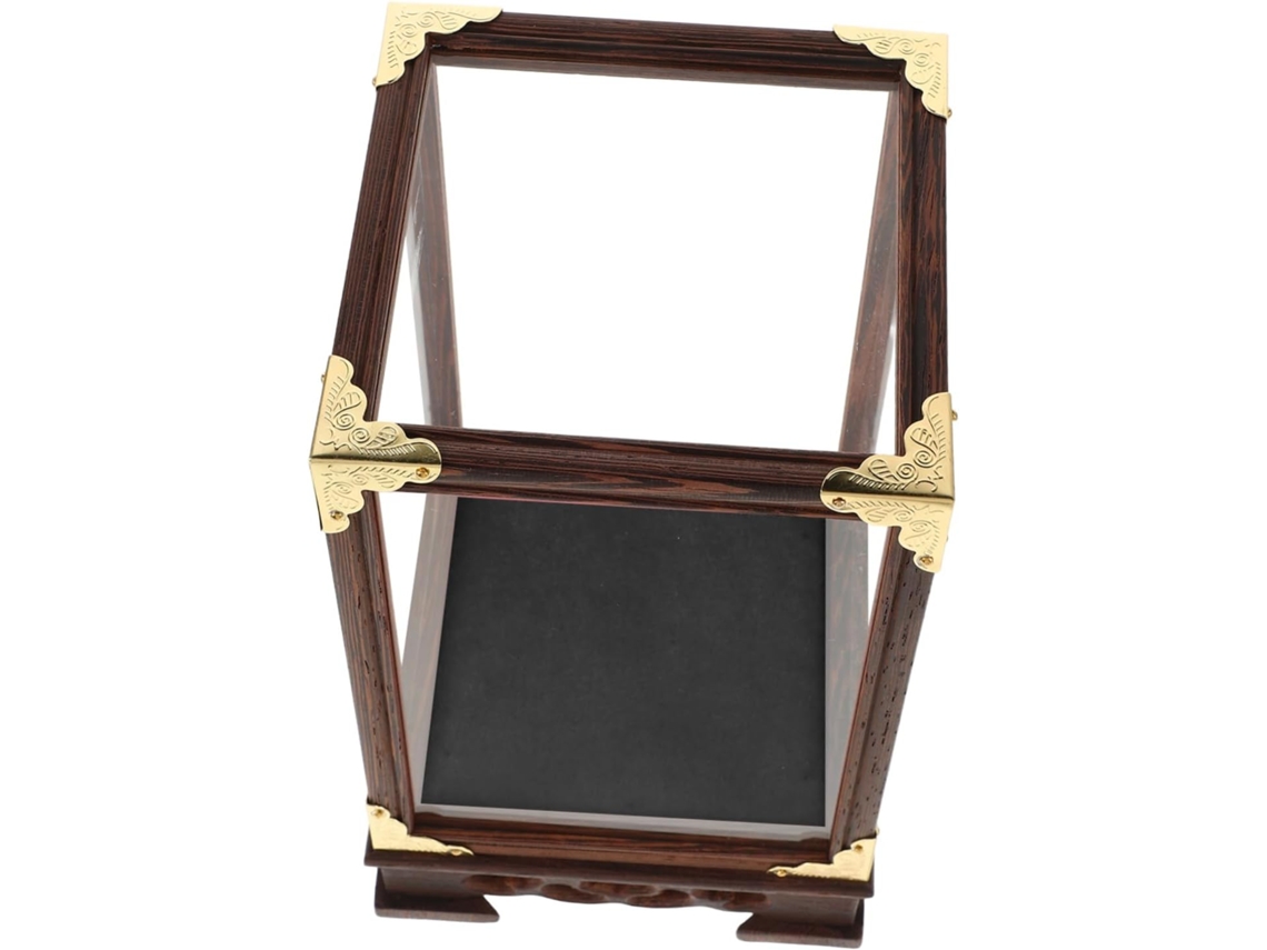 Vitrina De Madera Con Base Negra Y Tapa De Cristal Transparente Para Figuritas Y Objetos.