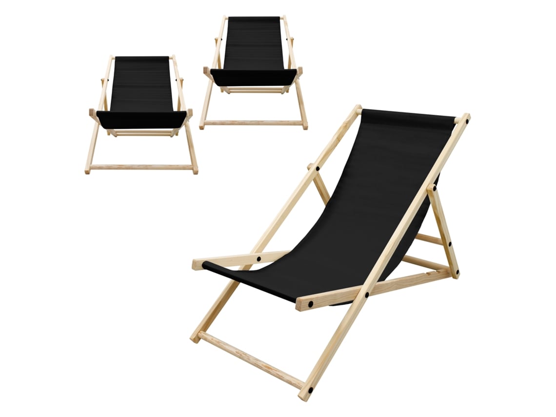 3x Sillas De Playa Ecd Germany Negra Madera De Pino Tejido Impermeable Carga Hasta 120kg