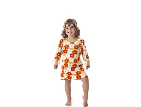 Disfraz de Niña CREACIONES LLOPIS vestido hippie naranja con flores (Tam.: 3 a 5 anos)