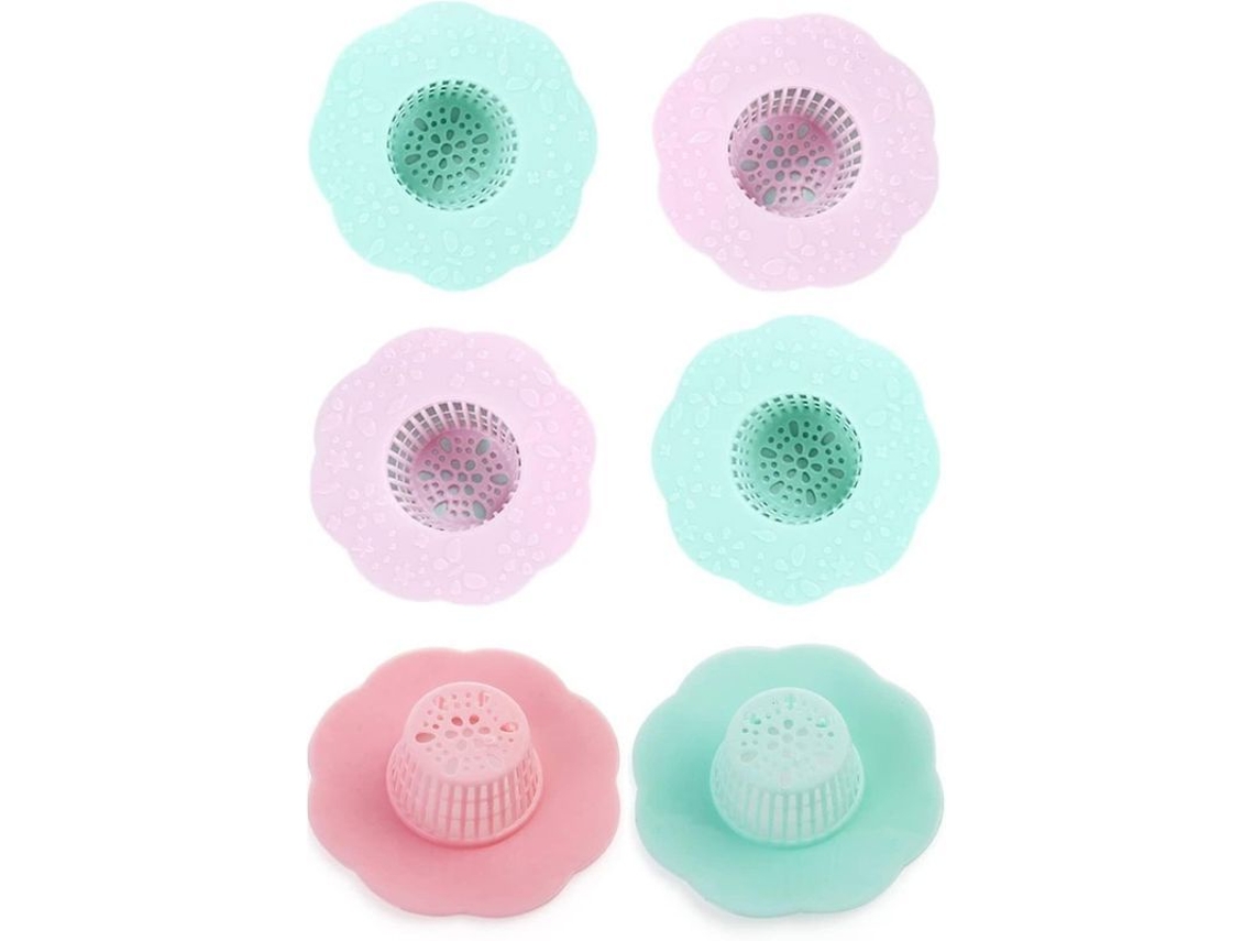 6 Filtros De Desagüe Con Forma De Flor, Protectores De Desagüe, Rosa Y Verde.